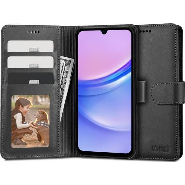 TP Wallett Tok - Samsung Galaxy A15 4G / A15 5G SM-A155F / A156B, Oldalra Nyíló, Mágnes Csattal, Fekete