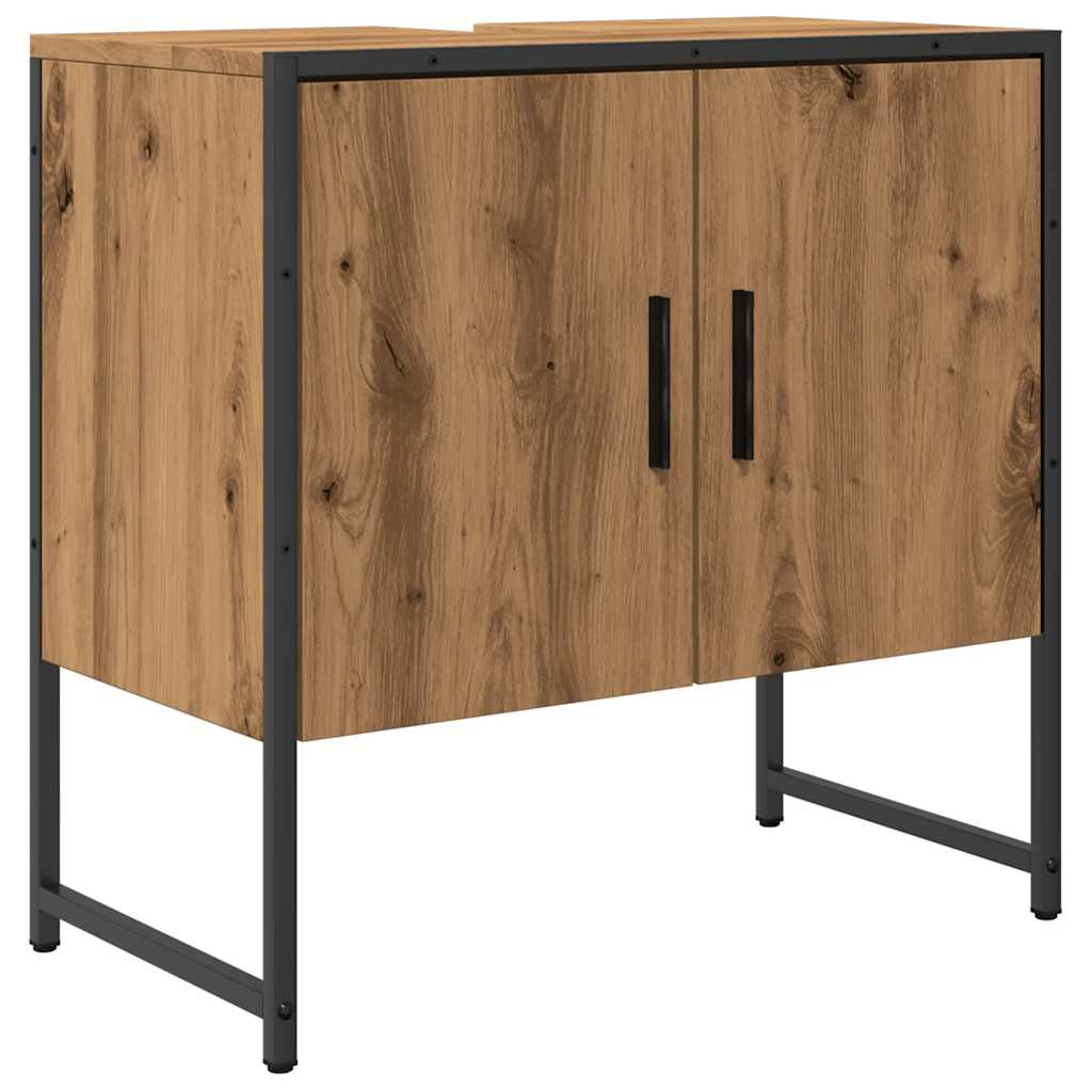 kézműves tölgy színű szerelt fa mosdószekrény 60x33x60 cm (857703)