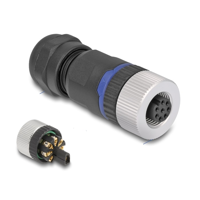 Delock M12 Csatlakozó A-kódolású, 8 tűs anya csavarozható kapcsolat (60538) (60538)