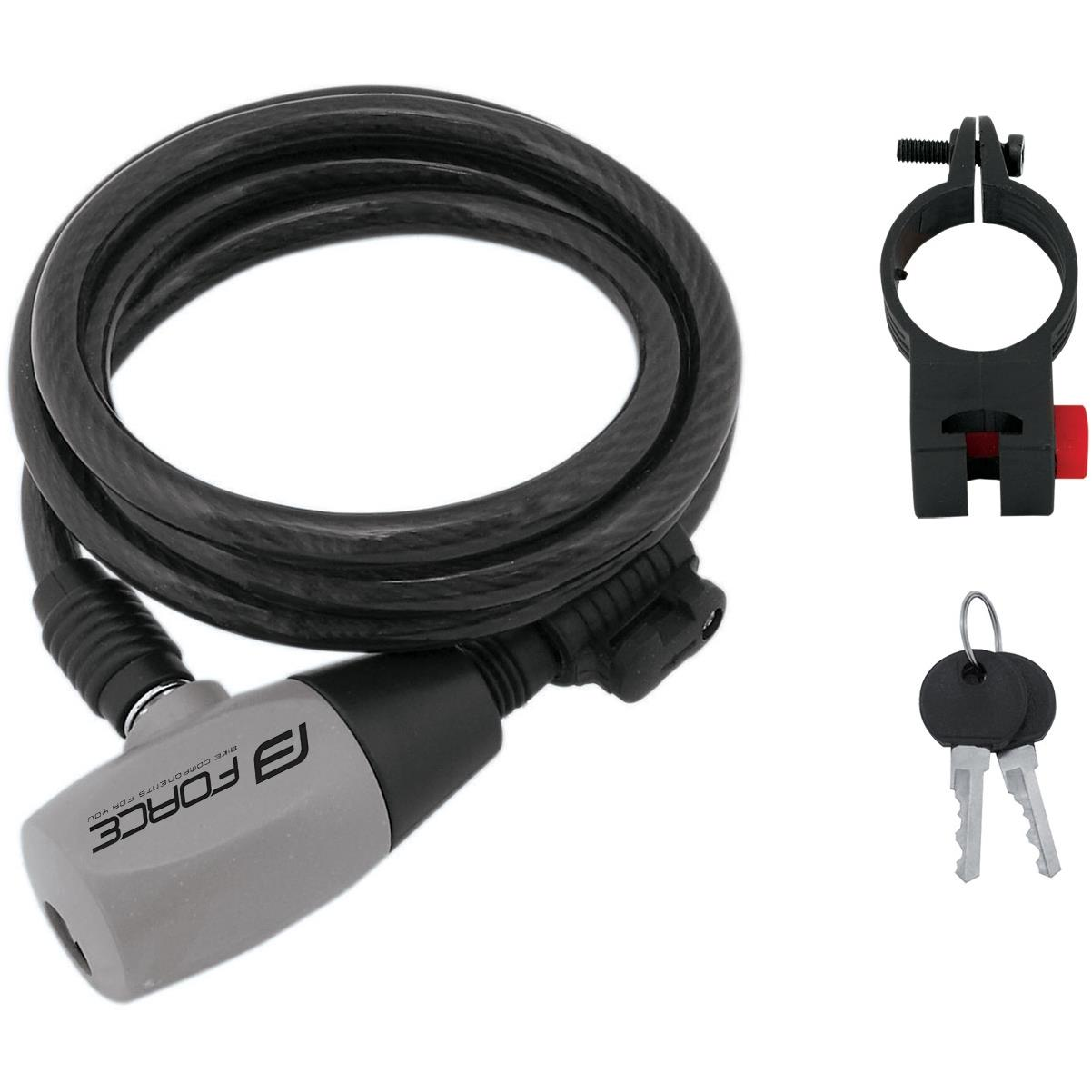 Force Ron Spirálzár + tartó, 120 cm / 8 mm, fekete (49126)