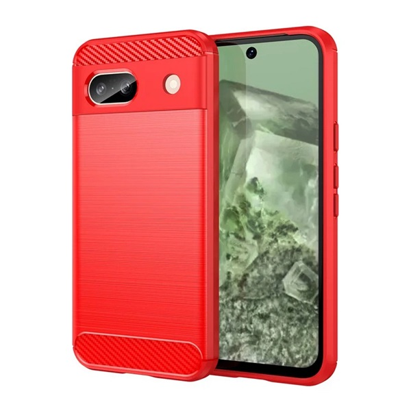 Szilikon telefonvédő (ütésállóság, légpárnás sarok, szálcsiszolt, karbon minta) PIROS Google Pixel 8a 