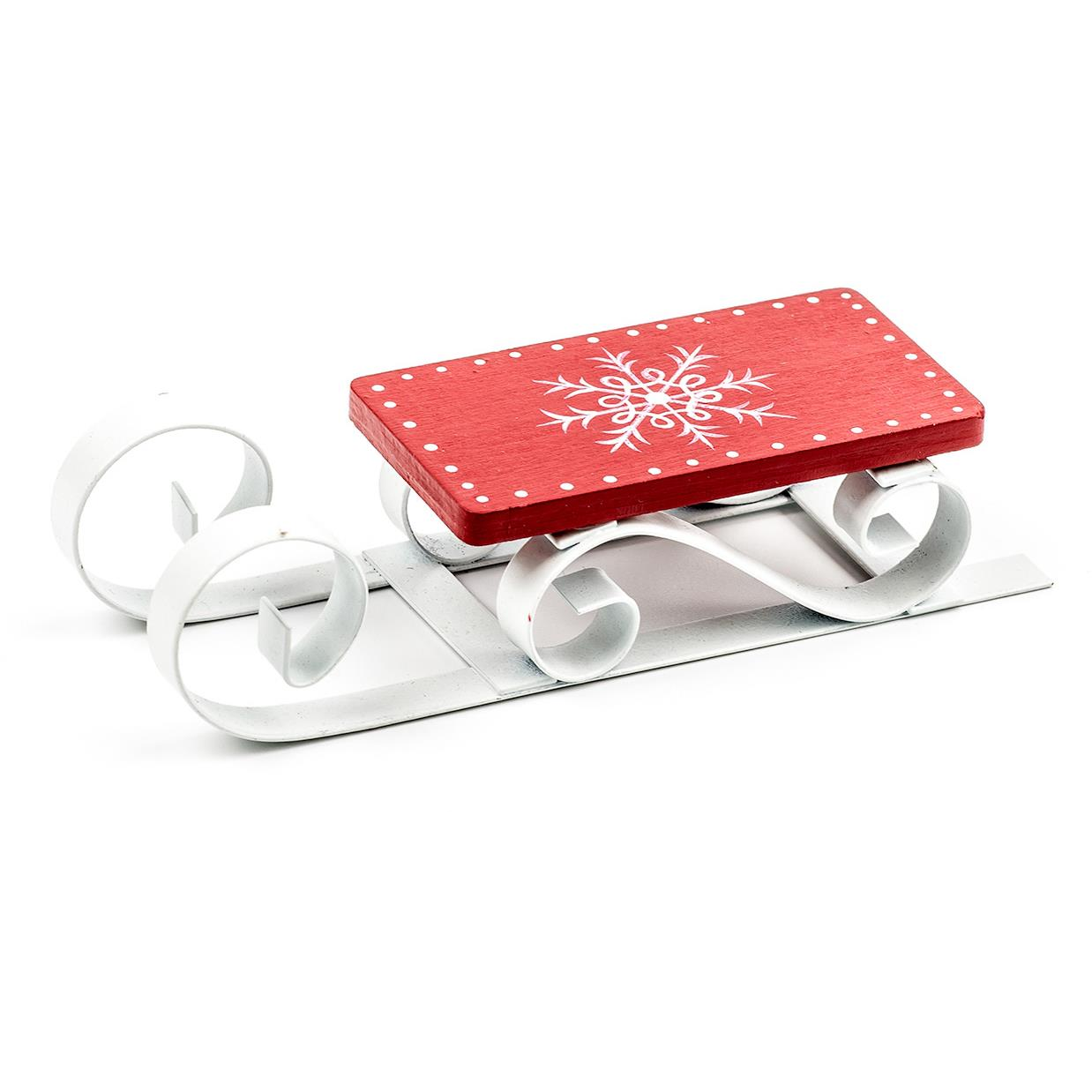 LAALU Karácsonyi dísz - szán, piros/fehér, 12,5 × 4,5 cm (LAU-6054)