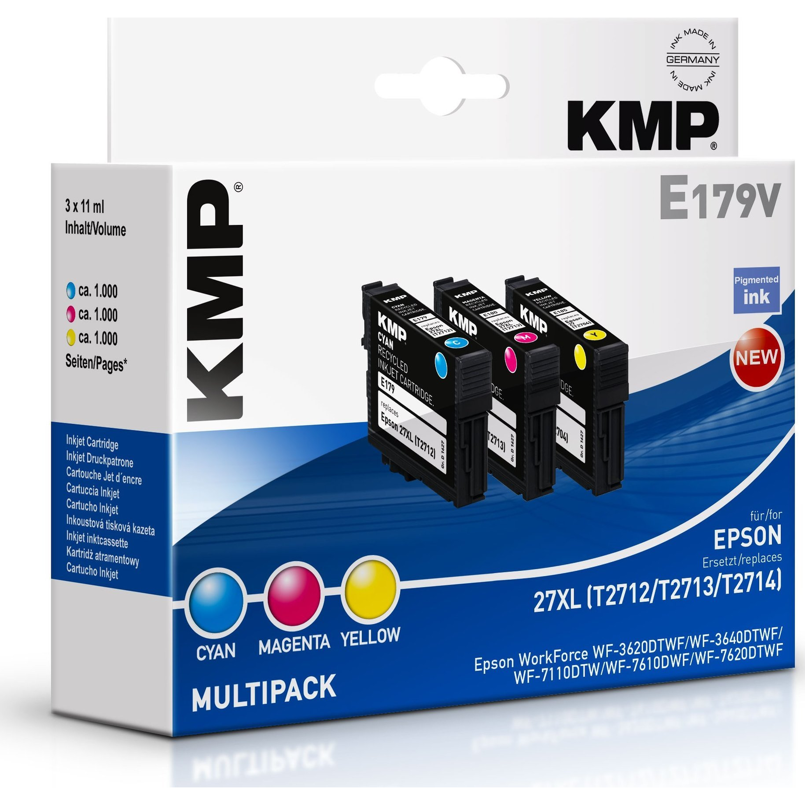 KMP Tinta helyettesíti Epson 27XL, T2715, T2712, T2713, T2714 Kompatibilis Kombinált csomag Cián, Bíbor, Sárga E179V 1627,4005 (1627,4005)