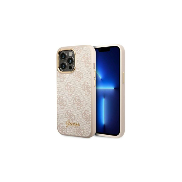 Záda Guess pro Apple iPhone 14 Pro 4G Vintage Gold Logo růžová