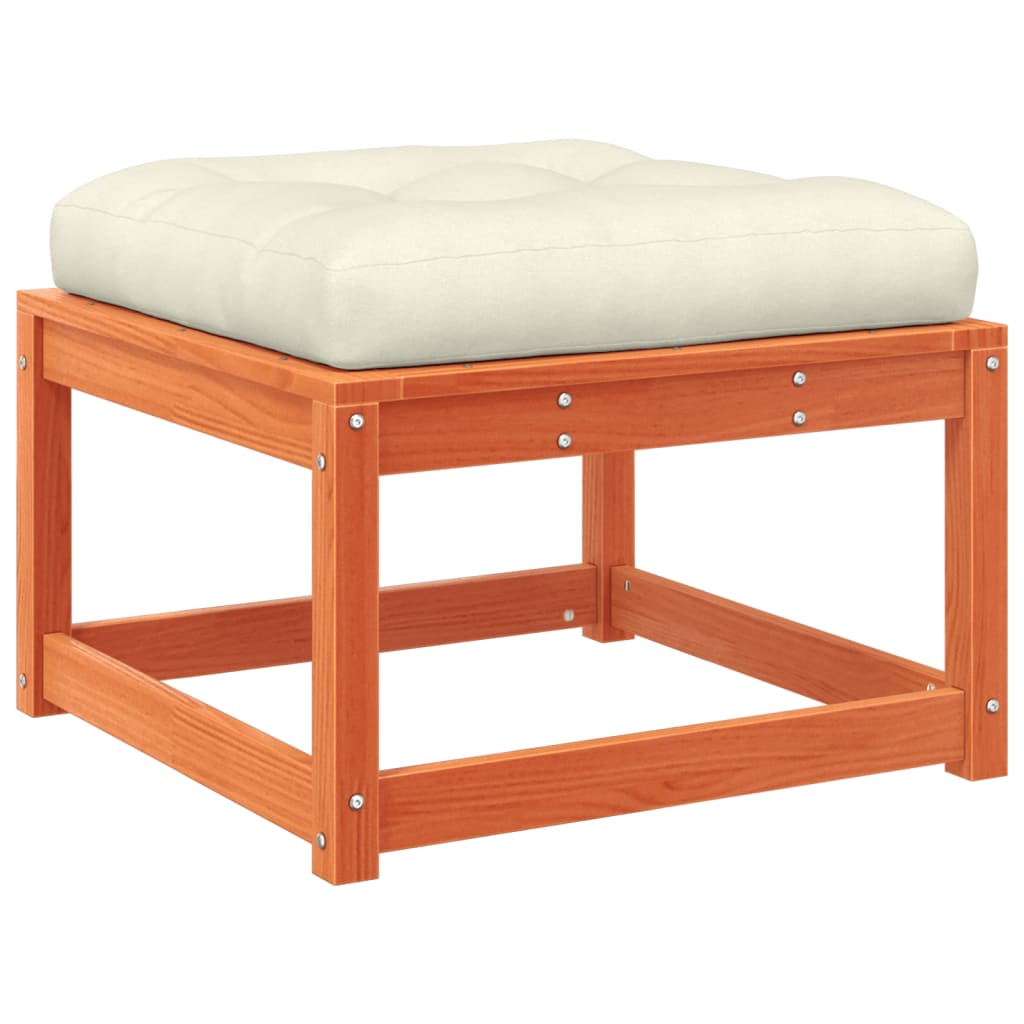 viaszbarna tömör fenyőfa kerti lábzsámoly párnával (844701)