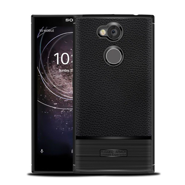 Szilikon telefonvédő (közepesen ütésálló, bőr hatású, szálcsiszolt) FEKETE [Sony Xperia L2 (H4311)] (5996457761333)