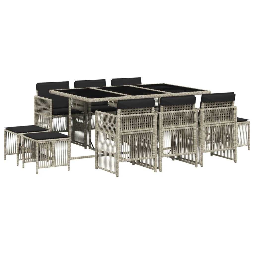 11 részes világosszürke polyrattan kerti ülőgarnitúra párnákkal (3210971)