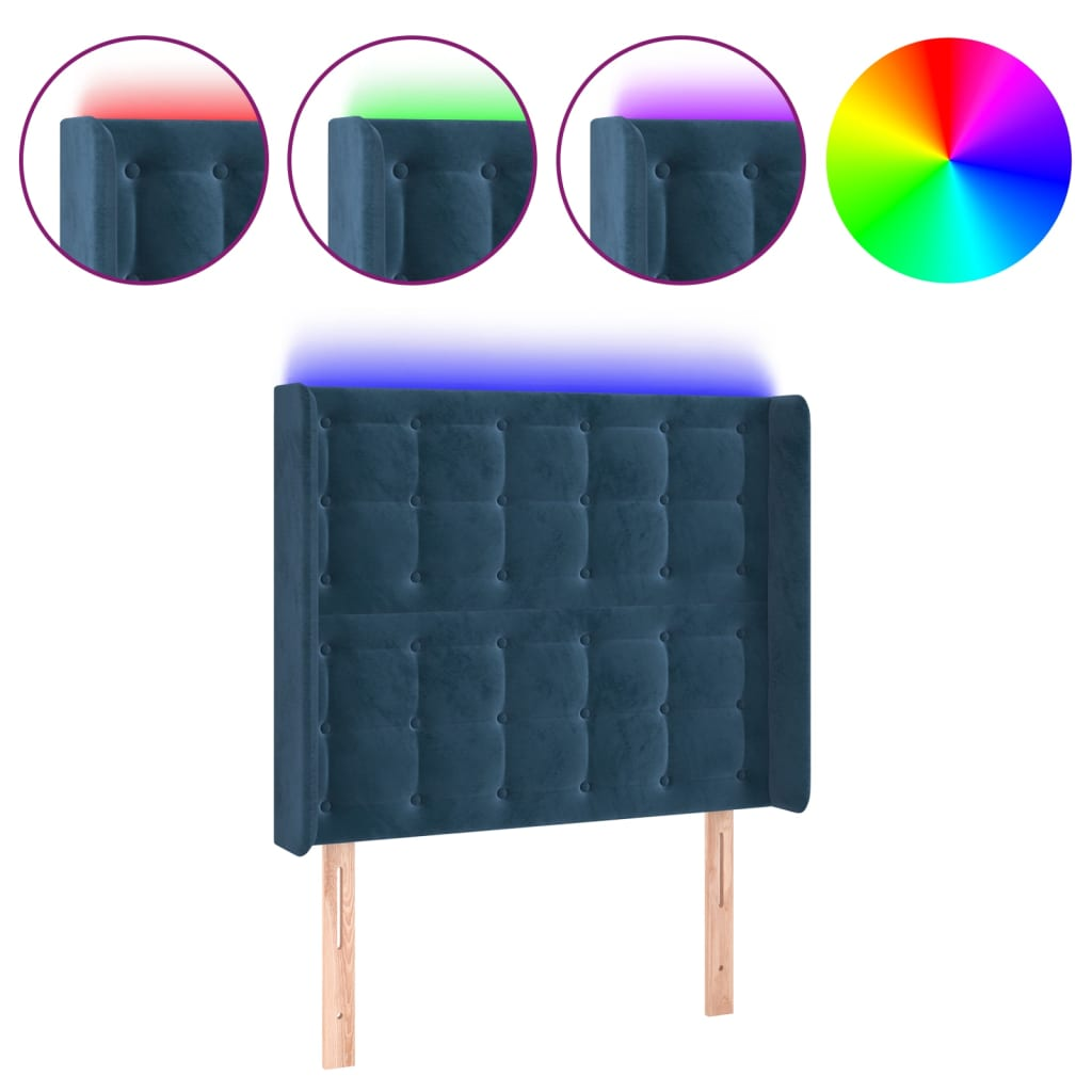 sötétkék bársony LED-es fejtámla 83x16x118/128 cm (3124516)