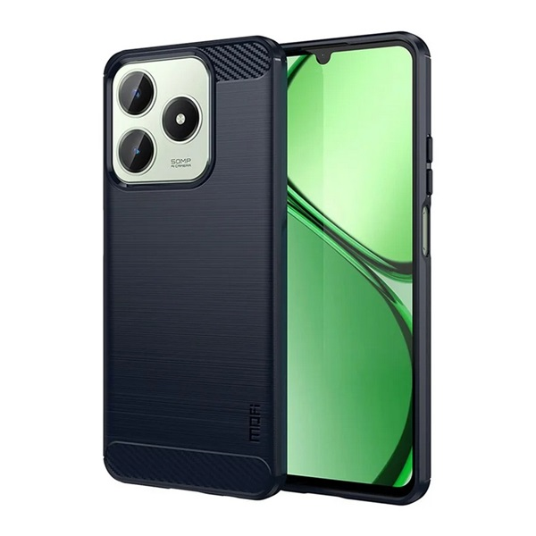 Mofi szilikon telefonvédő (ütésállóság, légpárnás sarok, szálcsiszolt, karbon minta) SÖTÉTKÉK Realme C63 4G / C61 4G (GP-160687)