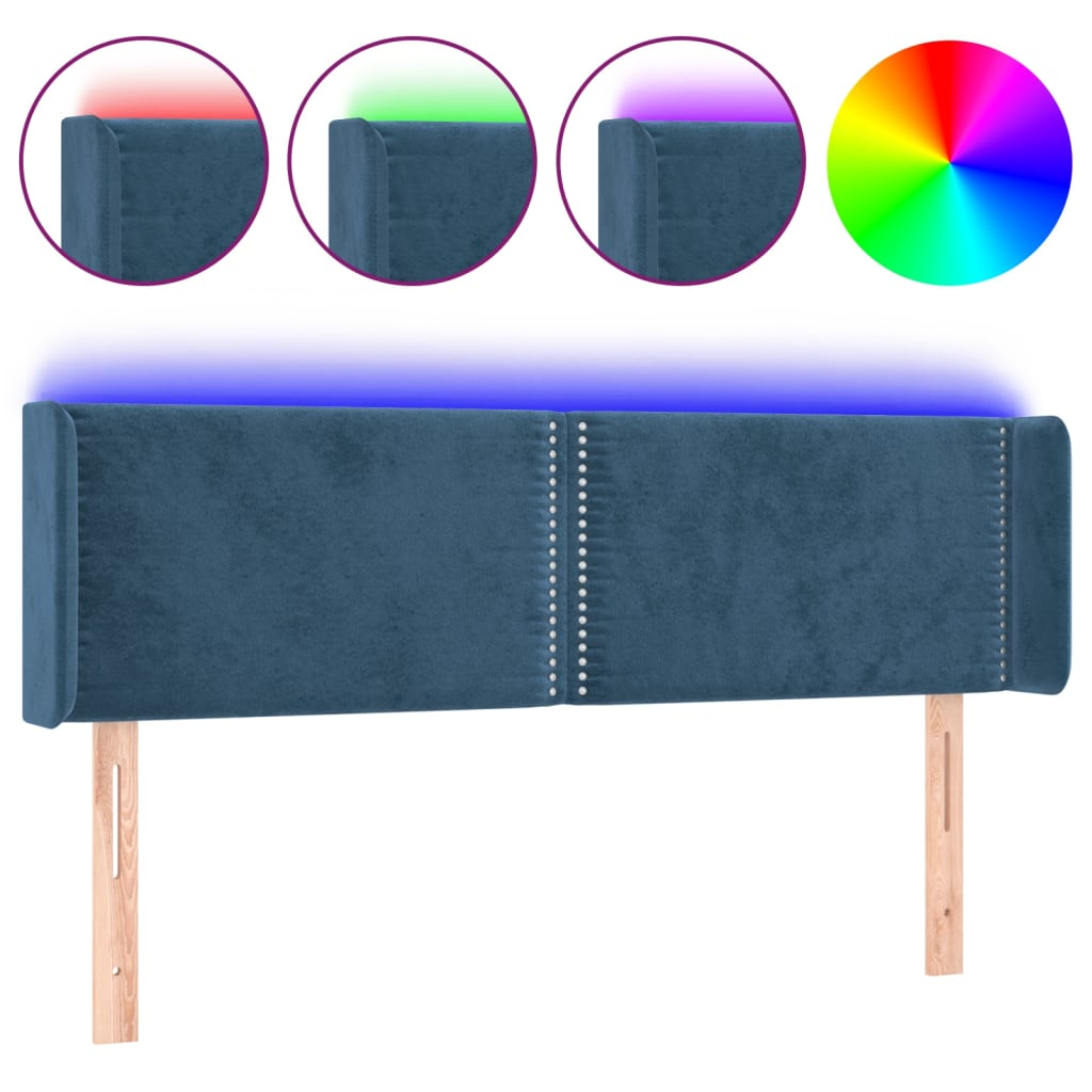 sötétkék bársony LED-es fejtámla 147 x 16 x 78/88 cm (3123148)