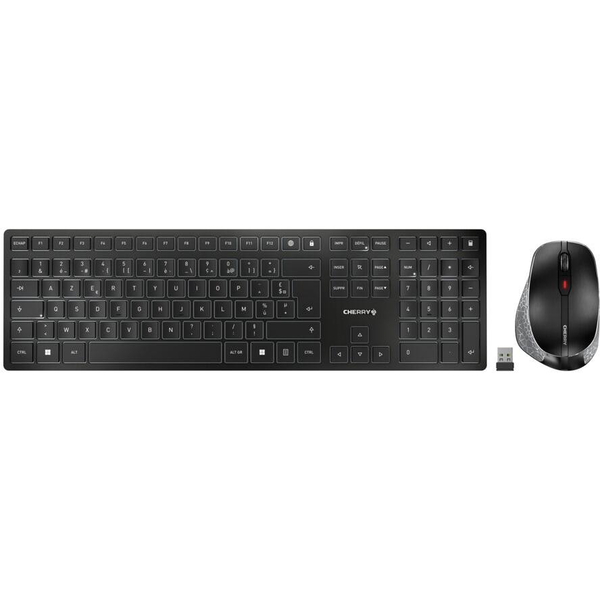 CHERRY DW 9500 SLIM tastatur Mus inkluderet Universel RF trådløs + Bluetooth AZERTY Fransk Sort, Grå