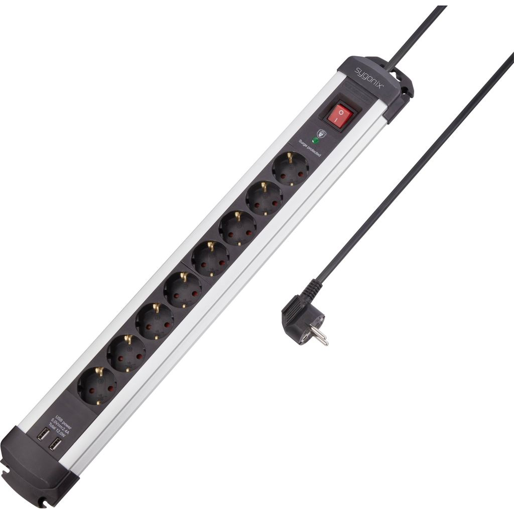 Sygonix SY-4755606 Túlfeszültség ellen védő elosztó Ezüst, Fekete 1,4m (SY-4755606)