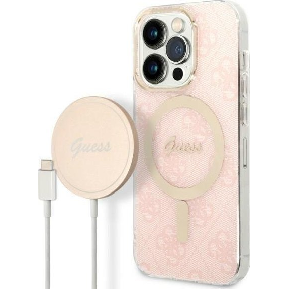 Guess 4G Print MagSafe Apple iPhone 14 Pro Max hátlap tok, pink + MagSafe töltő (GUBPP14XH4EACSP)