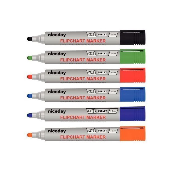 Niceday Kerek hegyű 5mm flipchart marker készlet - Vegyes (6db/csomag) (1644422)