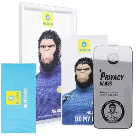 BlueO 5D Mr. Monkey Glass - Samsung Galaxy S26 Ultra készülékhez, fekete (kúszásgátló, erős adatvédelmet biztosító üveg)