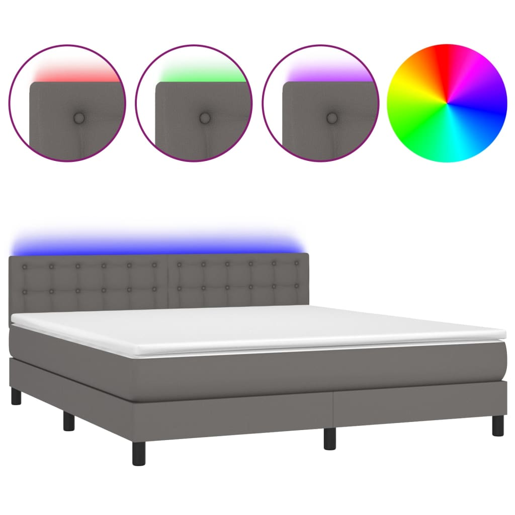 szürke műbőr rugós ágy matraccal és LED-del 180x200 cm (3134241)