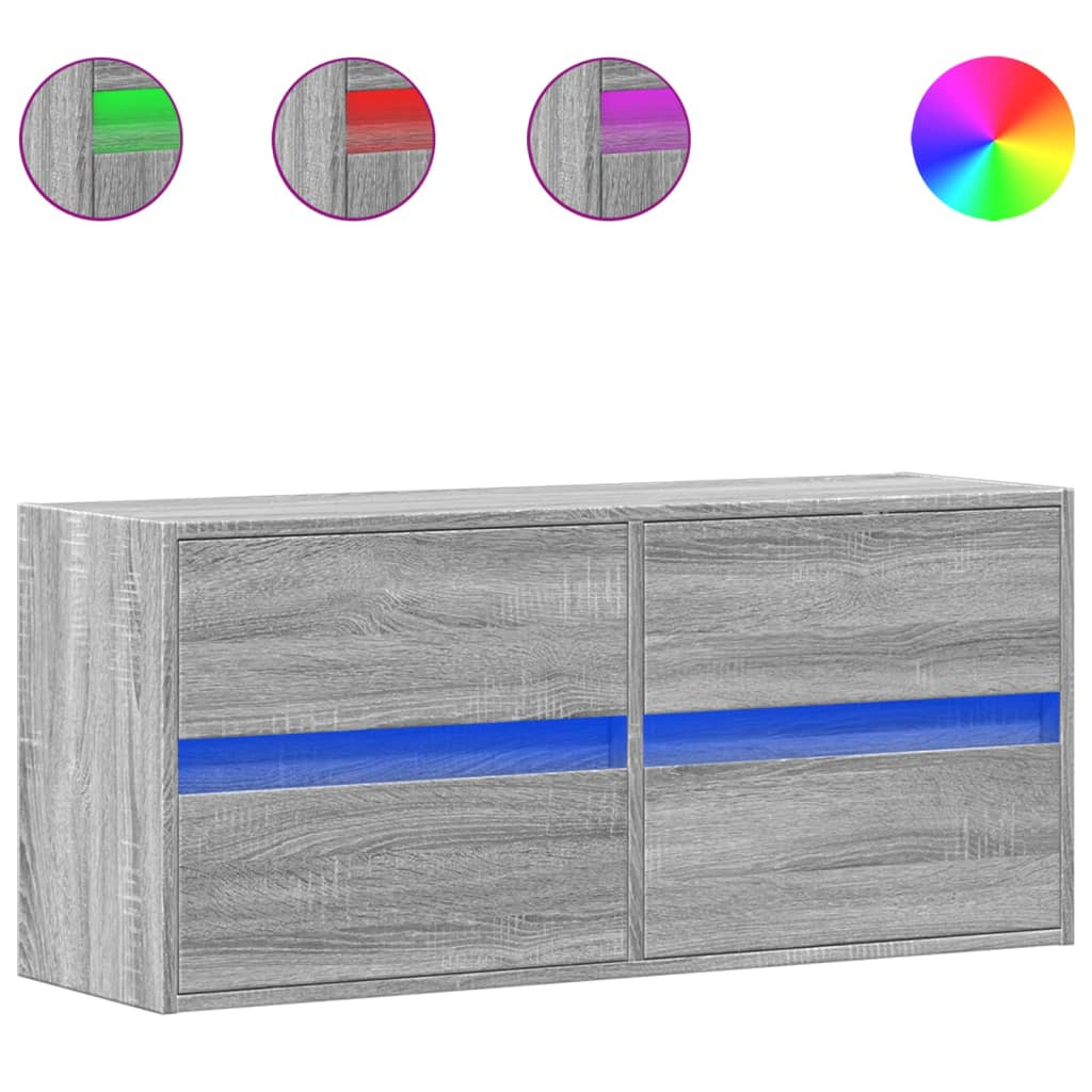 szürke sonoma színű fali TV-szekrény LED-del 100x31x45 cm (852297)