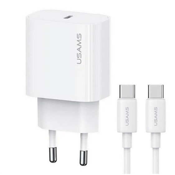 USams T65 Type-C hálózati töltő 20W és Type-C - Type-C kábel fehér (OYXLTZ01) (OYXLTZ01)