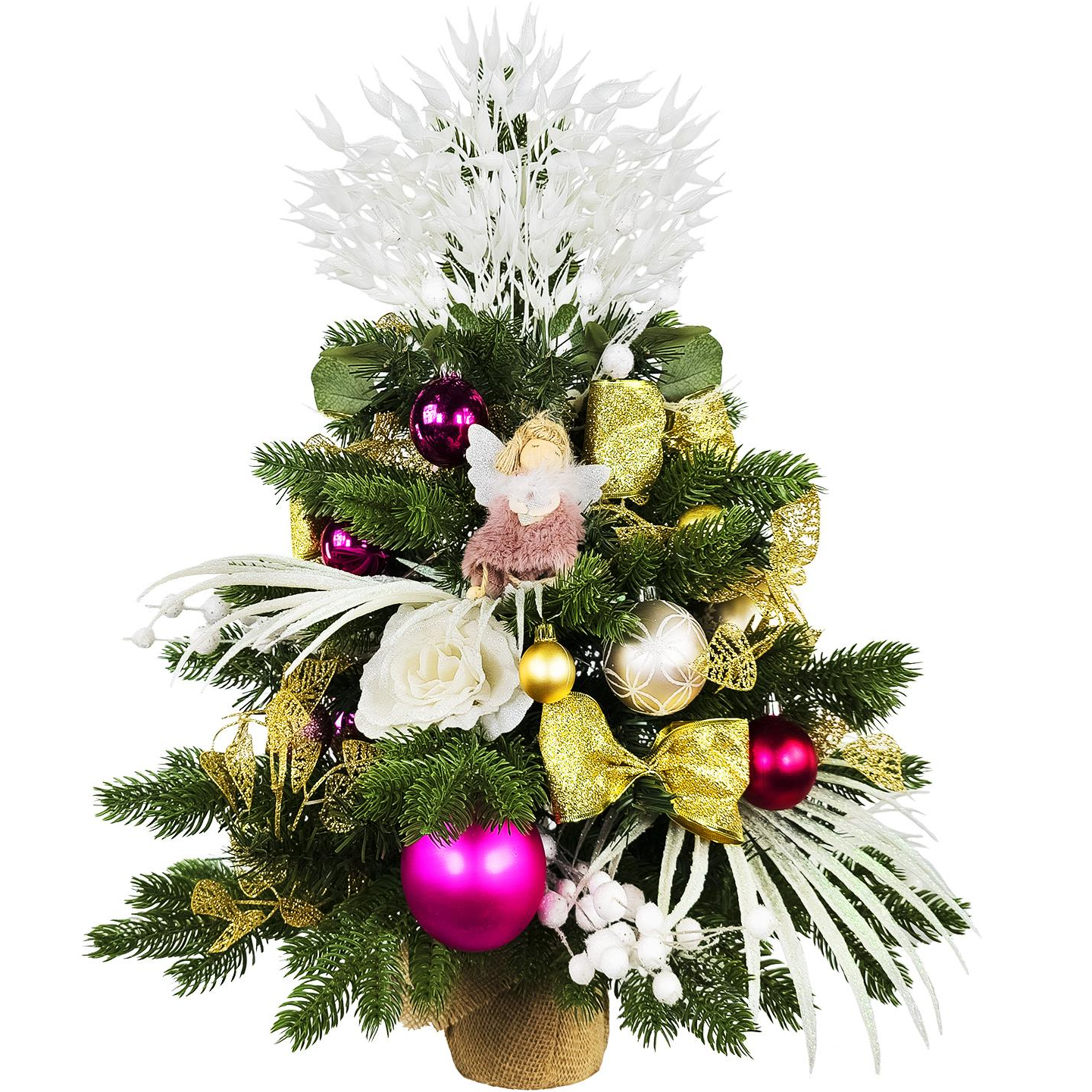 LAALU LED fényekkel díszített karácsonyfa - Rózsaszín varázslat II, 37 dísz, 60 cm (LAU-2405-OZM-60B)
