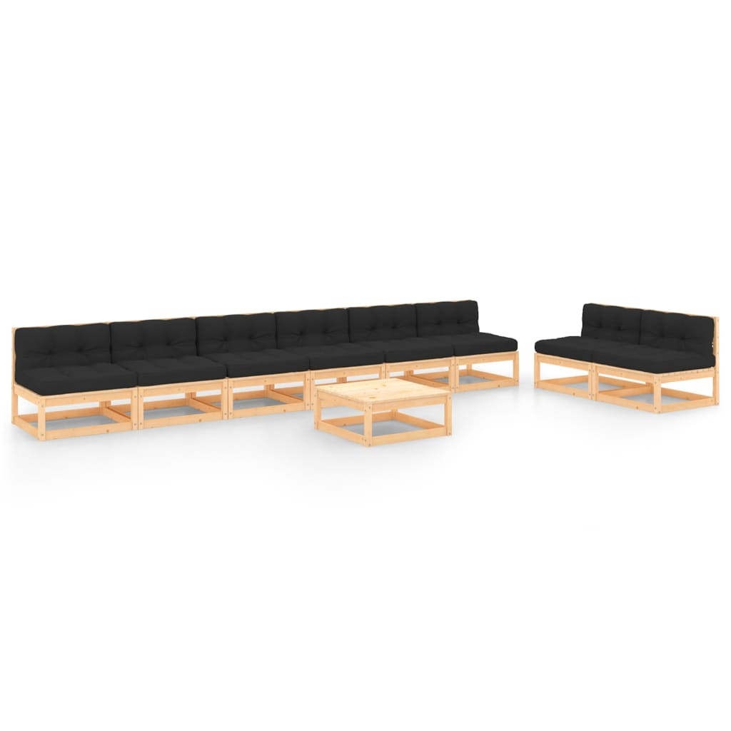 9 részes tömör fenyőfa kerti ülőgarnitúra párnával (3083748)