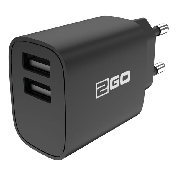 2GO Netz-Ladegerät 100V-240V - schwarz Universal Dual-USB