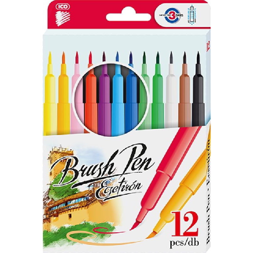ICO Brush Pen D12 Ecsetirón készlet - Vegyes színek (12 db / csomag) (9580080053)