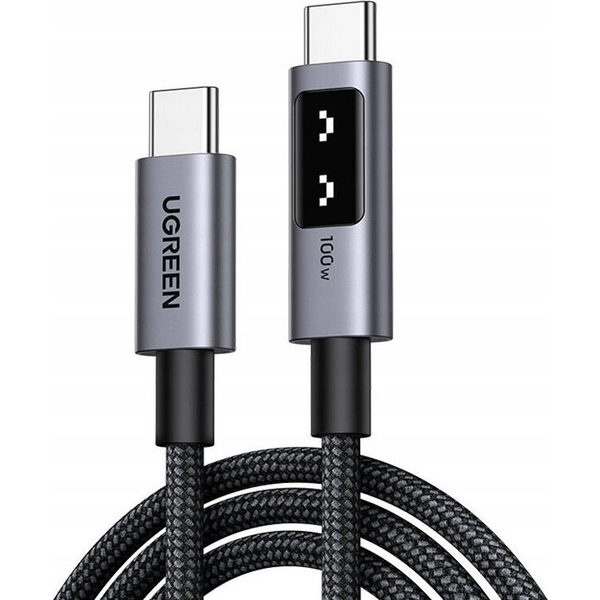 USB-C na USB-C kábel UGREEN Uno L509 s LCD displejom 100W 1 m Čierny