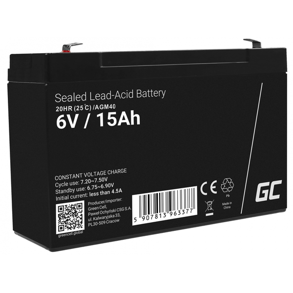 Acumulator stationar AGM 6V 15Ah VRLA plum acid baterie fara mentenanta jucarii sisteme de alarma Green Cell