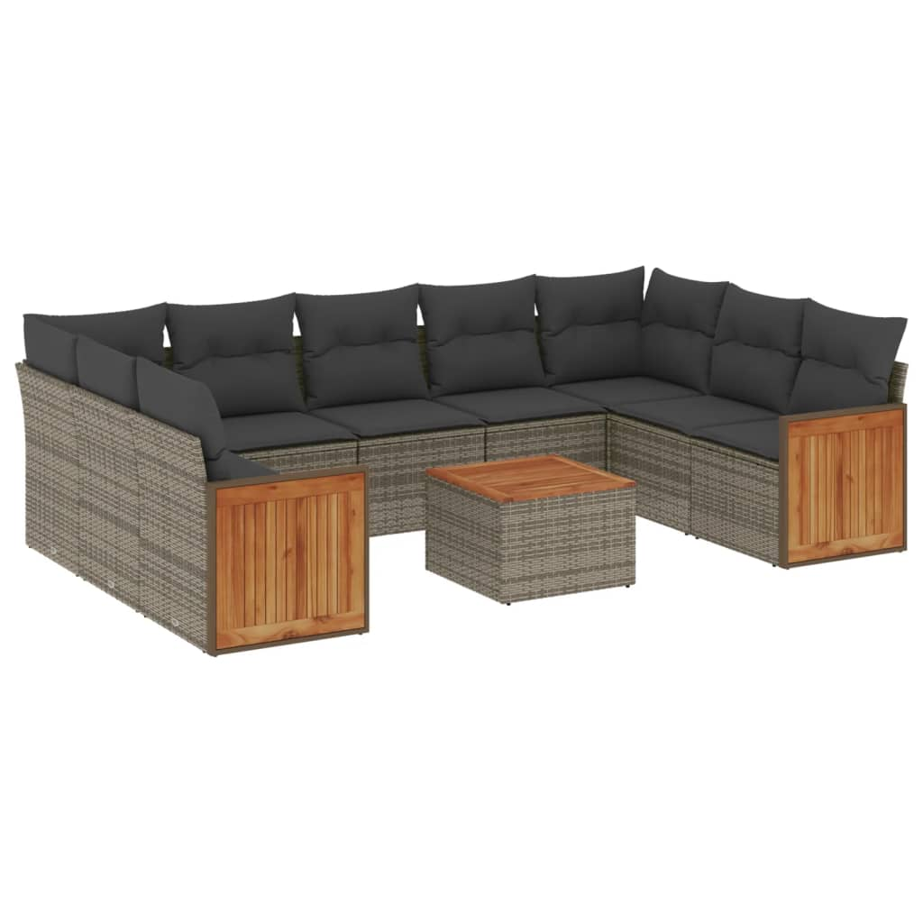 10 részes szürke polyrattan kerti ülőgarnitúra párnákkal (3227964)