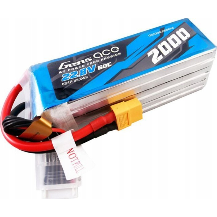 Gens ace 2000mAh 22.8V 60C 6S1P High Voltage Lipo Battery Pack with XT60 Plug (GEA20006S60X6)