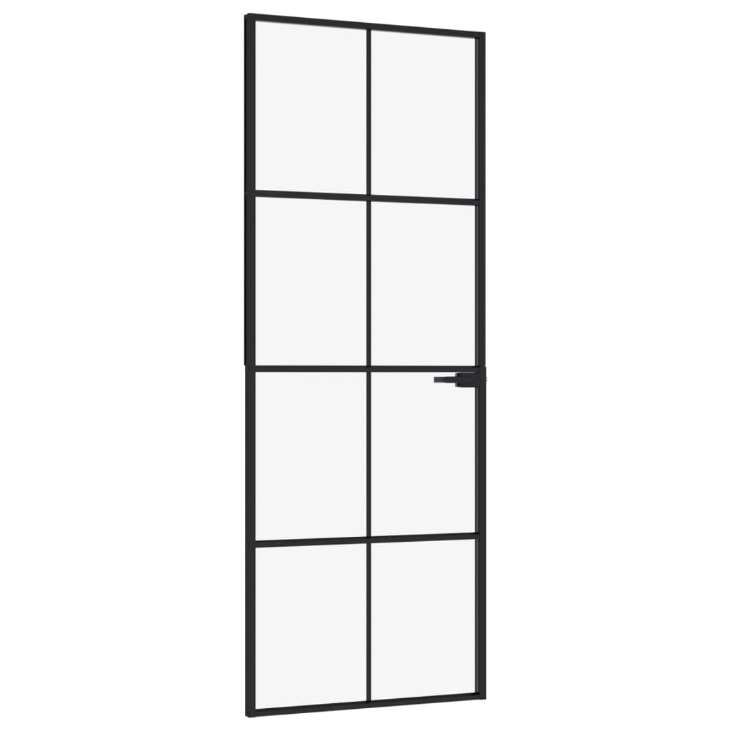 fekete edzett üveg és alumínium vékony beltéri ajtó 76x201,5 cm (153662)