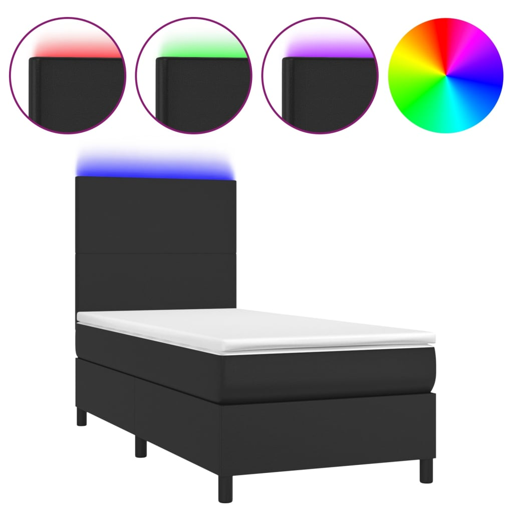 fekete műbőr rugós ágy matraccal és LED-del 80 x 200 cm (3135789)