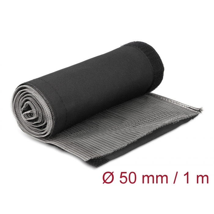 Delock Hőellenálló EMI Shielding fonott borítás tépőzáras rögzítővel, 1 m x 50 mm méretű, fekete (20844) (20844)