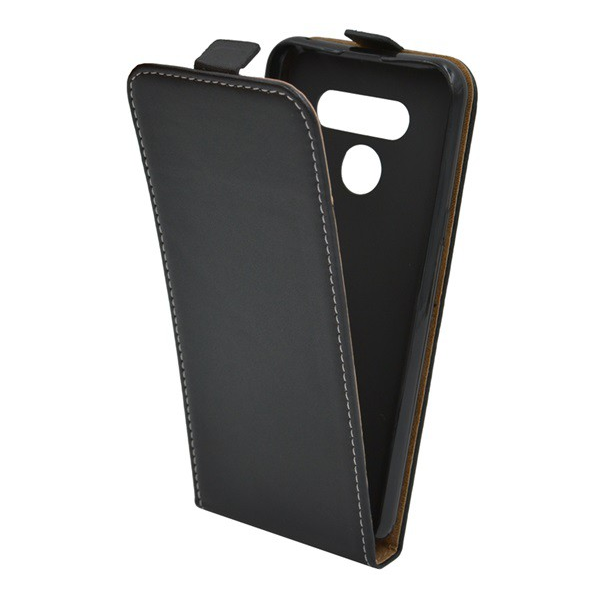 Tok álló, bőr hatású (FLIP, lefelé nyíló, szilikon tartó) FEKETE [LG K50 (LMX520)] (5996457911134)