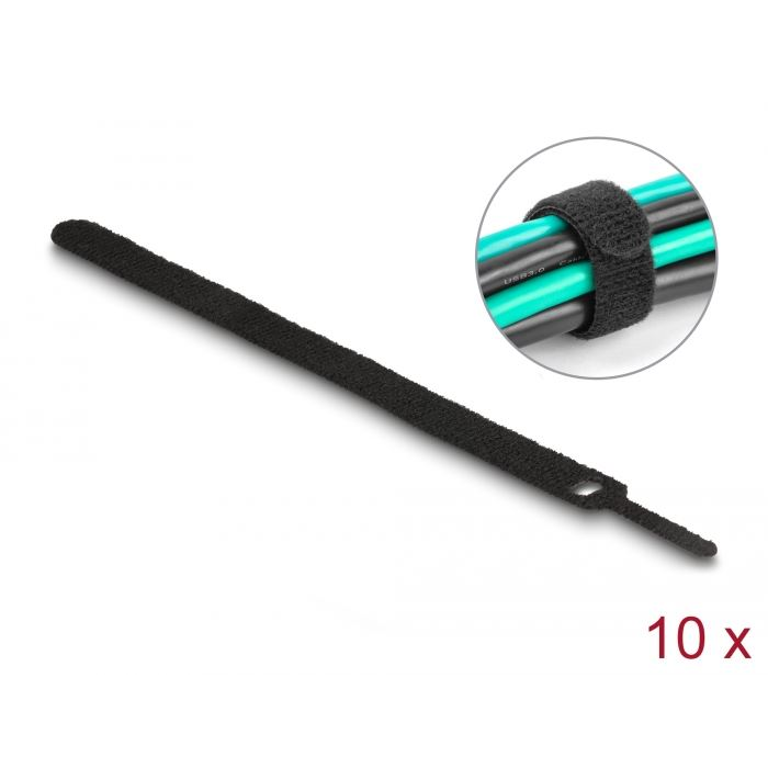 Delock befűzős kábelkötegelő hossza 200 X 12 mm 10 db fekete (19011) (DE19011)