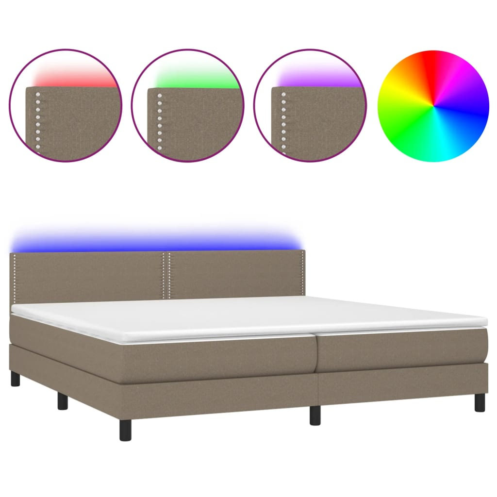 tópszínű szövet rugós és LED-es ágy matraccal 200 x 200 cm (3133105)