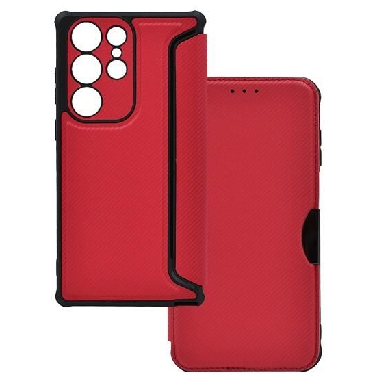 Gigapack Samsung Galaxy S23 Ultra (SM-S918) karbon mintás fliptok piros (GP-160473) (GP-160473)