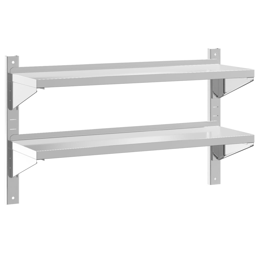 2 szintes ezüst rozsdamentes acél fali polc 100 x 30 x 60 cm (30310)