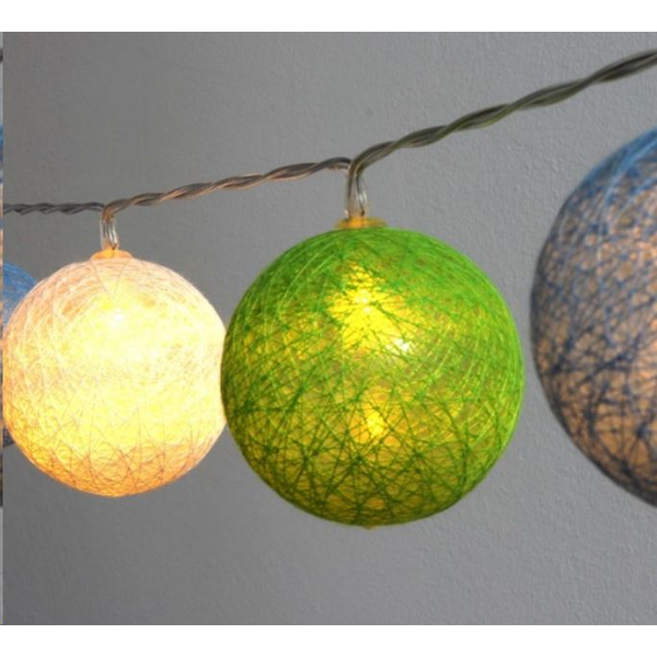 IRIS Gömb alakú 6cm/színes fonott/3m/zöld-kék-fehér/20db LED-es/USB-s fénydekoráció  (104-31)
