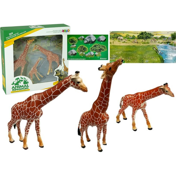 Zsiráfok Oktatási Családi Figurák 3 db + Háttér Afrika