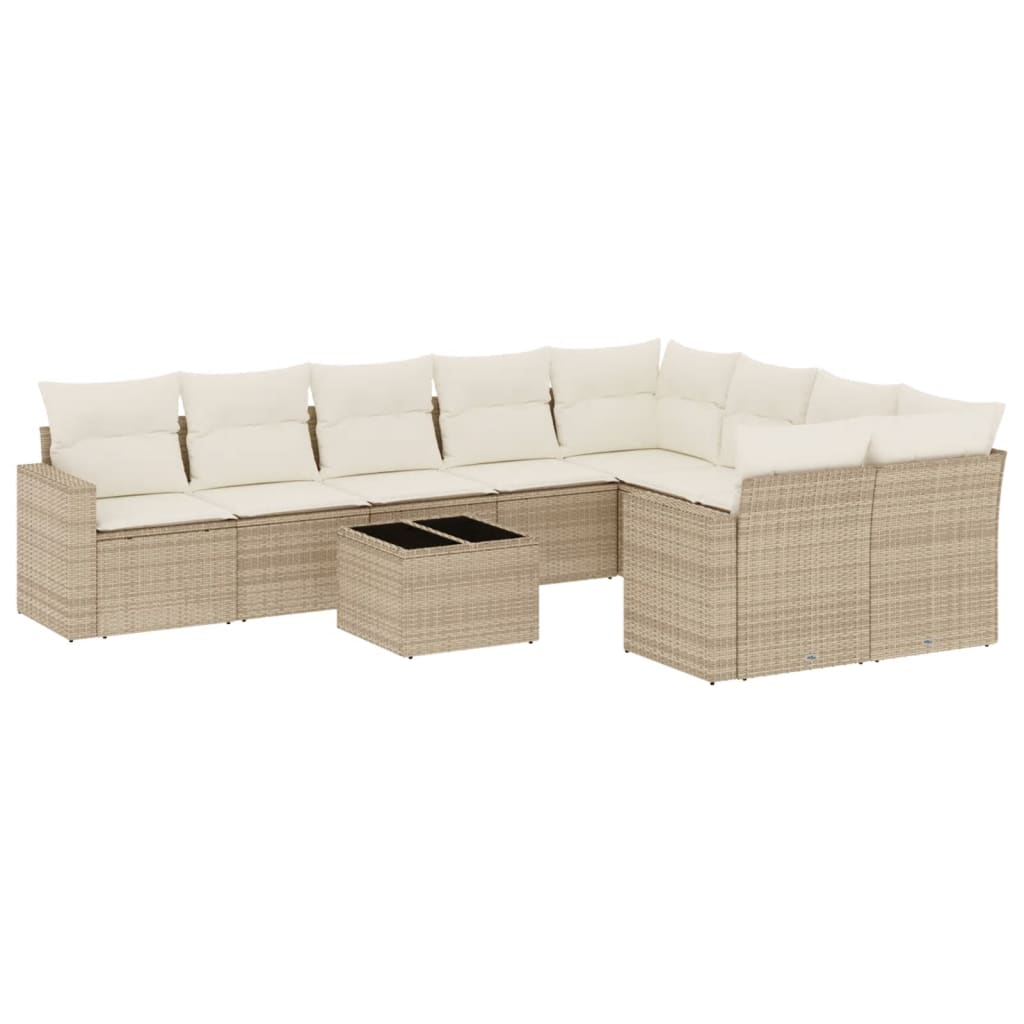 10 részes bézs polyrattan kerti ülőgarnitúra párnával (3219438)