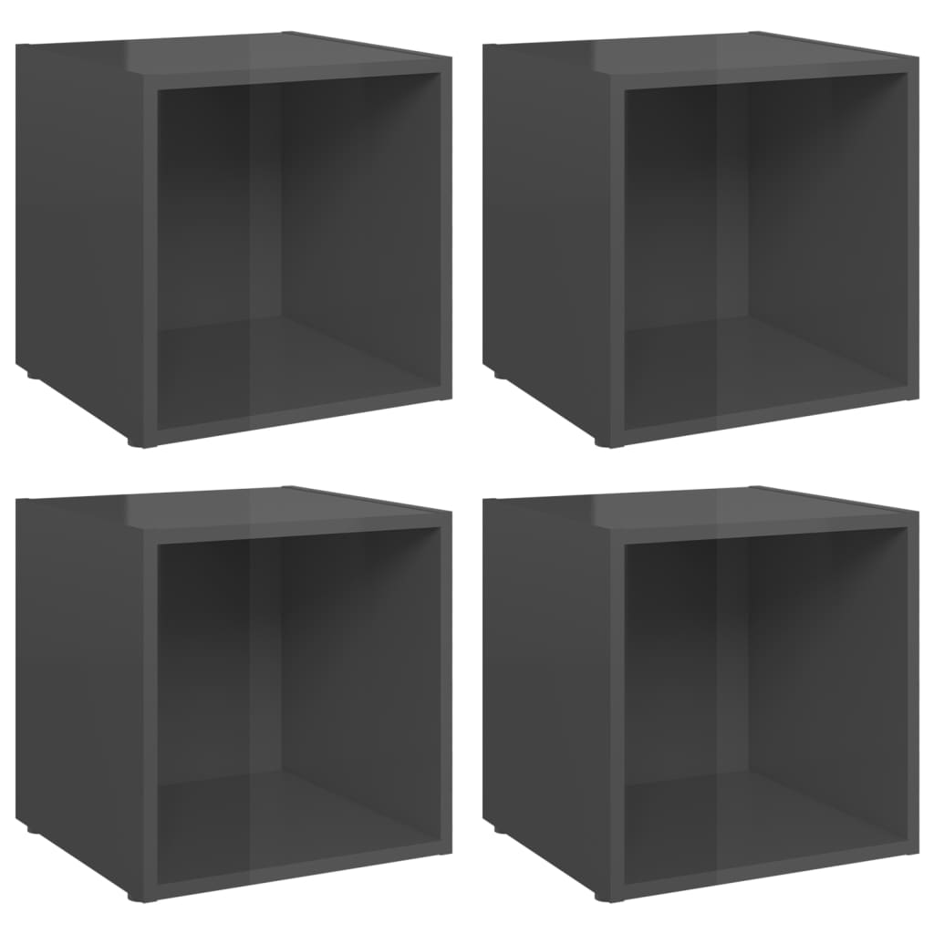 4 db magasfényű szürke forgácslap TV-szekrény 37 x 35 x 37 cm (805524)