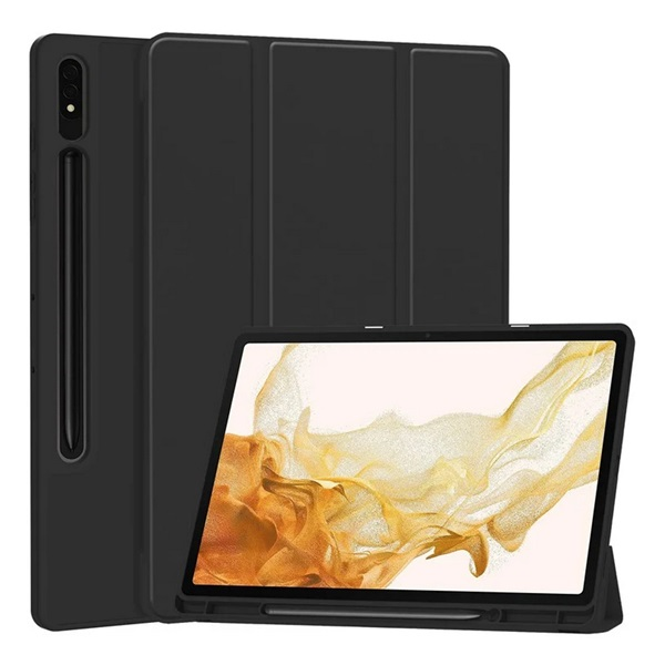 gigapack Tok álló, bőr hatású (aktív FLIP, oldalra nyíló, TRIFOLD, asztali tartó, ceruza tartó) FEKETE Samsung Galaxy Tab S10 Plus LTE (SM-X826B) / Galaxy Tab S10 Plus WIFI (SM-X820) " csomagolás" (GP-163645)