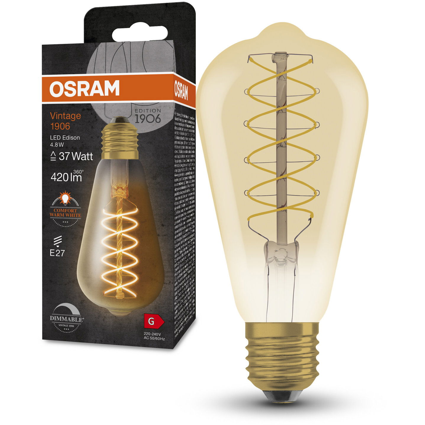 OSRAM Dimmelhető LED izzó, VINTAGE, E27, 4,8 W, EDISON, meleg fehér (4099854091025)
