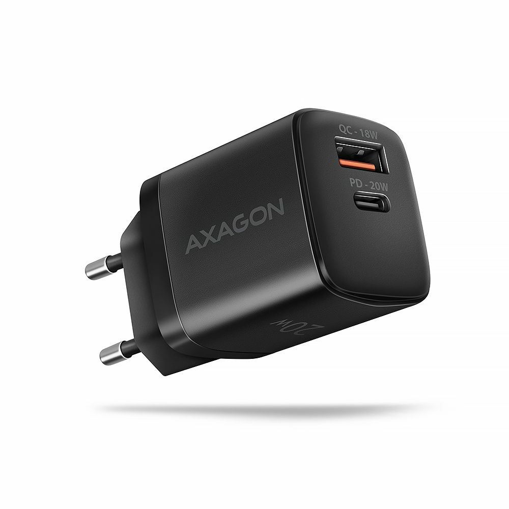 Axagon ACU-PQ20 2x USB-A / USB-C Hálózati töltő - Fekete (20W) (ACU-PQ20)