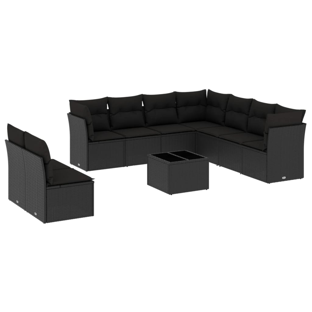 10 részes fekete polyrattan kerti ülőgarnitúra párnákkal (3217845)