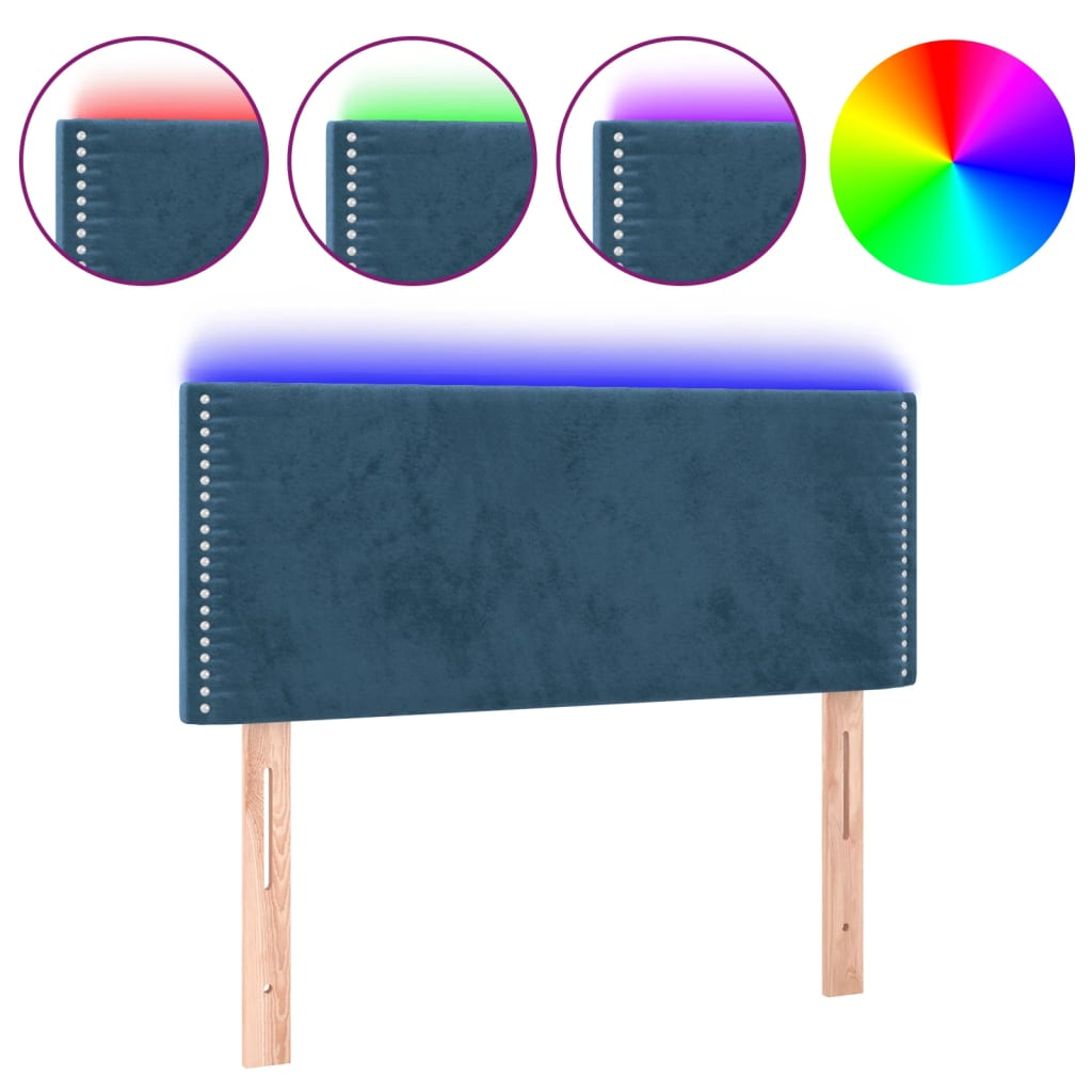 sötétkék bársony LED-es fejtámla 100x5x78/88 cm (3121518)