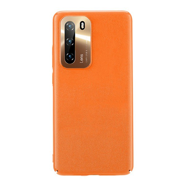 JOYROOM STAR LORD műanyag telefonvédő (ultravékony, fém kameravédő keret, bőr hatású bevonat) NARANCS [Huawei P40] (JR-BP707_O)