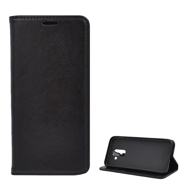 Калъф за Samsung Galaxy A6 + (2018) SM-A605F, Стоящ, Кожен ефект, Странично отваряне, Черен