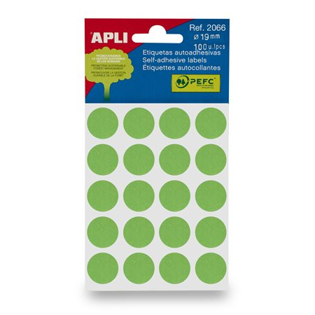 Apli 19mm kör Etikett kézzel írható színes 100 etikett/csomag Zöld (2066)
